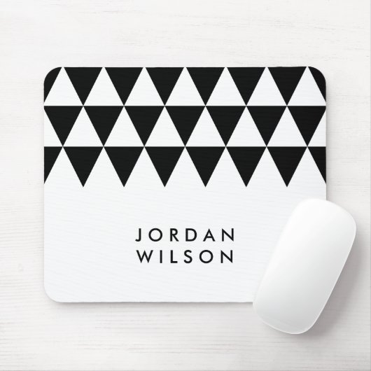 White Minimalist Modern Black Triangle Pattern Muismat (Met muis)