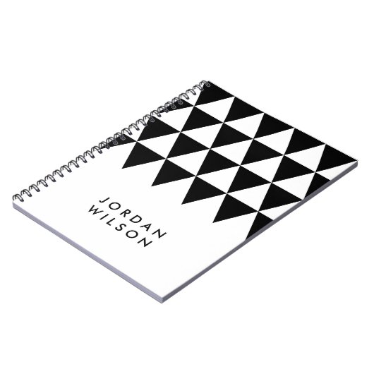 White Minimalist Modern Black Triangle Pattern Notitieboek (Linkerzijde)