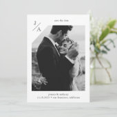 White Minimalist Modern Double Photo Save the Date Kaart (Staand voorkant)