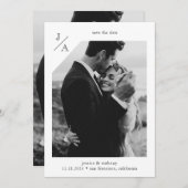 White Minimalist Modern Double Photo Save the Date Kaart (Voorkant / Achterkant)