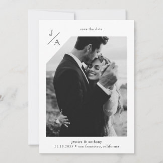 White Minimalist Modern Double Photo Save the Date Kaart