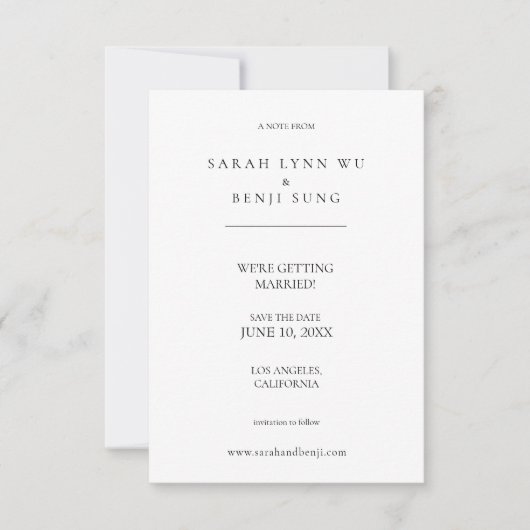 White minimalist Modern Save The Date (Voorkant)