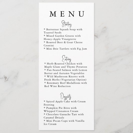 White Minimalist Modern Wedding Menu (Voorkant)