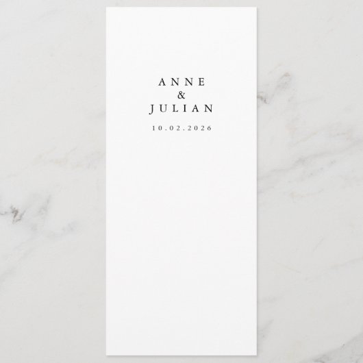 White Minimalist Modern Wedding Menu (Achterkant)