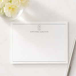 White Minimalist Monogram Name Flat Note Card Notitiekaartje