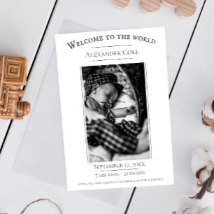 White minimalist Photo Birth Announement Aankondiging