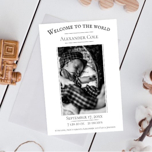 White minimalist Photo Birth Announement Aankondiging