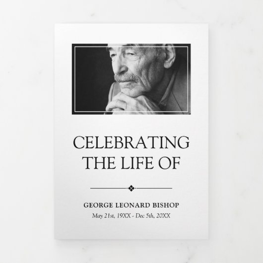 White minimalist Photo Funeral Drieluik Programma (Cover)