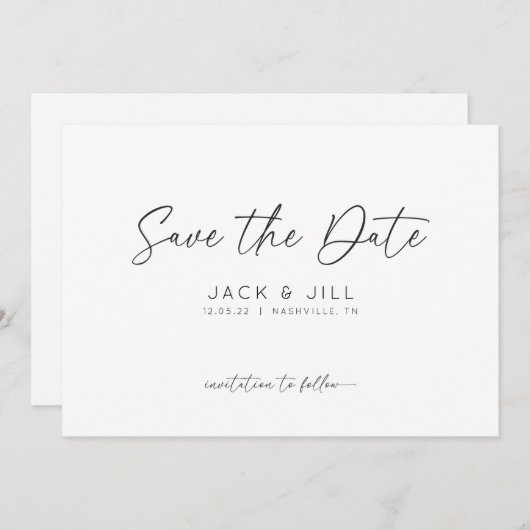 White minimalist Save the Date Invitation Kaart (Voorkant / Achterkant)