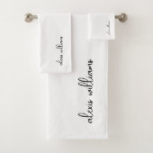 White Minimalist Script Signature Monogram Bad Handdoek (Insitu)