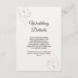 White Minimalist watercolor flowers wedding Informatiekaartje