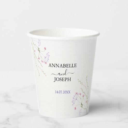 White Minimalist watercolor flowers wedding Papieren Bekers (Voorkant)