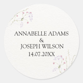 White Minimalist watercolor flowers wedding Ronde Sticker