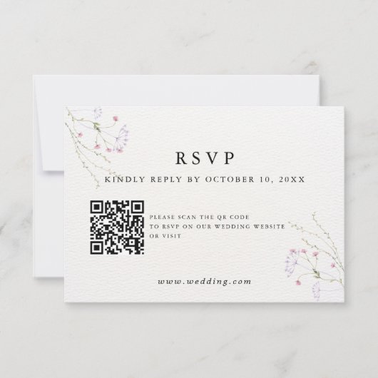 White Minimalist watercolor flowers wedding RSVP Kaartje (Voorkant)