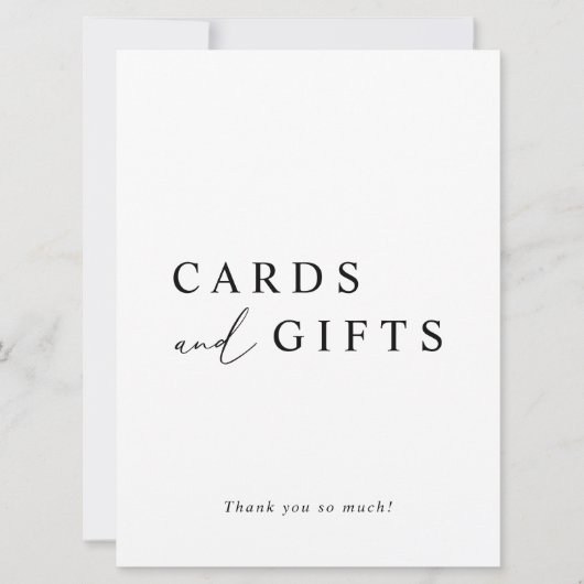 White minimalist Wedding Cards and Gifts Sign Kaart (Voorkant)