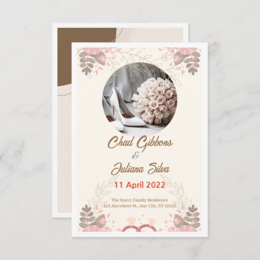 White minimalist Wedding Invitation Kaart (Voorkant / Achterkant)