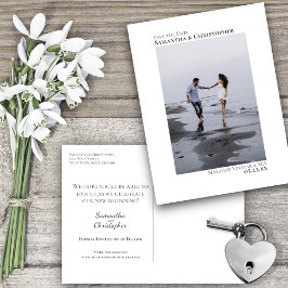 White Minimalist Wedding Photo Save the Date Aankondigingskaart