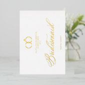 White Minimalist Wedding Rings Bridesmaid Luxury Folie Uitnodiging (Staand Voorkant)