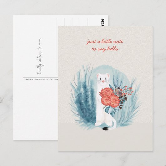 White Mink Ermine Floral Whimsical Denken aan jou Briefkaart (Voorkant / Achterkant)