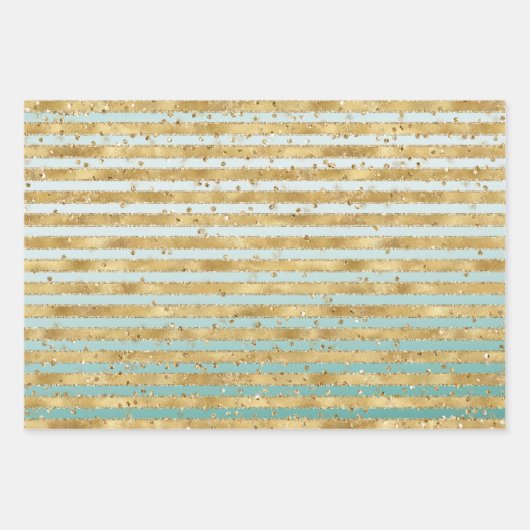 White Mint Gold Glitz Sparkle Stripes Leopard Inpakpapier Vel (Voorkant 3)