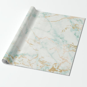 White Mint Green Gold Glam Marble Cadeaupapier