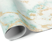 White Mint Green Gold Glam Marble Cadeaupapier (Rol Hoek)