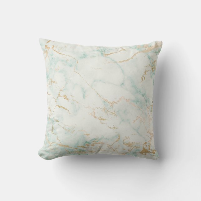 White Mint Green Marble Gold Grey Glam Kussen (Voorkant)