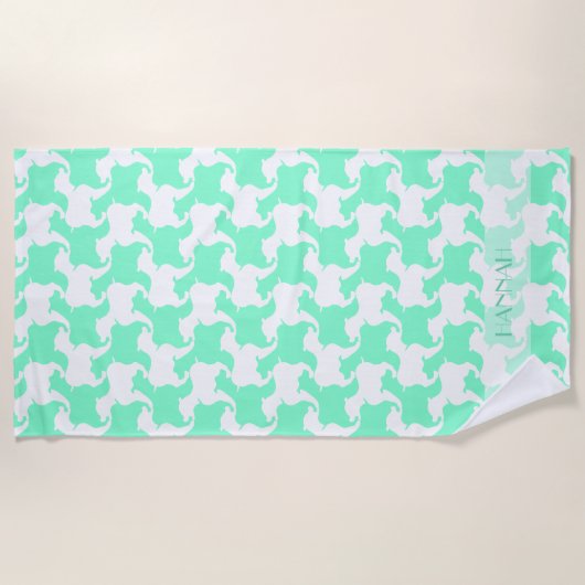White Mint Houndstooth Dogs Name Beach Towel Strandlaken (Voorkant)