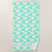 White Mint Houndstooth Dogs Name Beach Towel Strandlaken (Voorkant)
