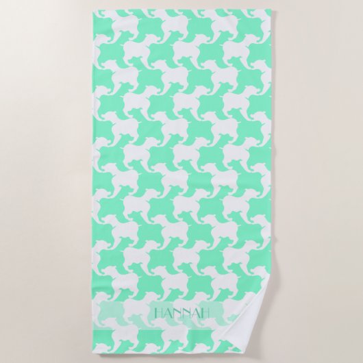 White Mint Houndstooth Dogs Name Beach Towel Strandlaken (Voorkant)