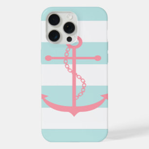 White Mint Pink Wide Stripes Patroon Anker iPhone 15 Pro Max Case