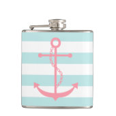 White Mint & Pink Wide Stripes Pattern Anchor Heupfles (Voorkant)