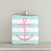 White Mint & Pink Wide Stripes Pattern Anchor Heupfles