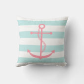 White Mint & Pink Wide Stripes Pattern Anchor Kussen (Achterkant)