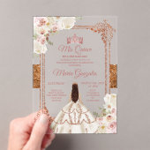 White Mis Quince Crown Rose Gold Quinceañera Acryl Uitnodigingen (Insitu (Draagbaar))