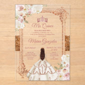 White Mis Quince Crown Rose Gold Quinceañera Acryl Uitnodigingen (Voorkant)