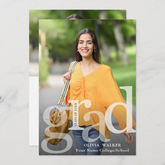 White Modern 2 FOTO Graduation Party Kaart (Voorkant / Achterkant)