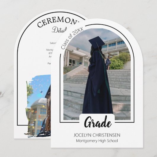 White Modern and Elegent  Graduation Invitation Kaart (Voorkant / Achterkant)
