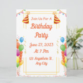 White Modern Birthday Party Kaart (Staand voorkant)