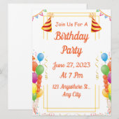 White Modern Birthday Party Kaart (Voorkant / Achterkant)