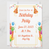 White Modern Birthday Party Kaart (Voorkant)