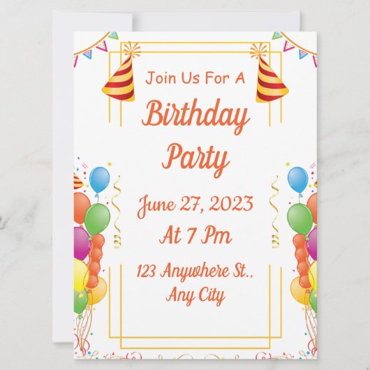 White Modern Birthday Party Kaart (Voorkant)