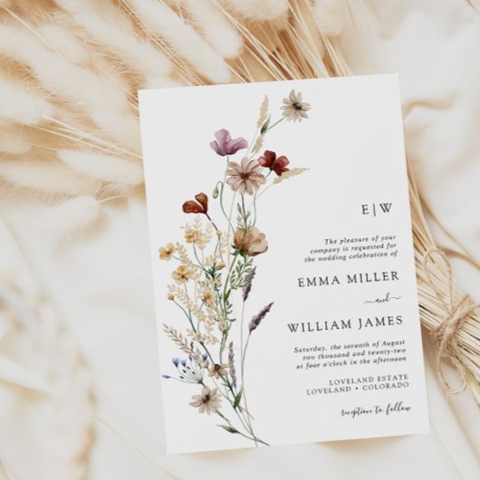 White Modern Boho Wedding Invitation Kaart