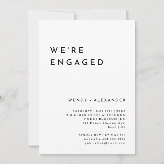 White Modern Bold We zijn verloofd verlovingsfeest Kaart (Voorkant)