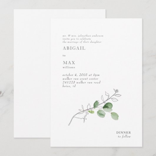 White Modern Botanical Foliage Wedding Kaart (Voorkant / Achterkant)