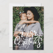 White Modern Calligraphy Photo Merry Kerstry Feestdagenkaart (Voorkant)