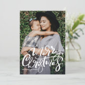 White Modern Calligraphy Photo Merry Kerstry Feestdagenkaart (Staand voorkant)