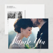 White Modern Calligraphy Photo Weddenschap Bedankt Briefkaart (Voorkant / Achterkant)