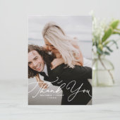  White Modern Calligraphy Photo Wedding Bedankkaart (Staand voorkant)