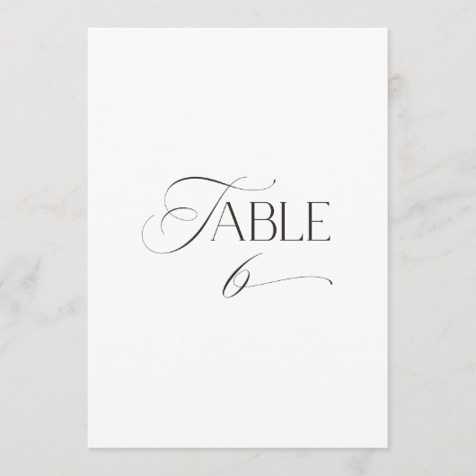White Modern Classic Calligraphy Table Number Kaart (Voorkant)